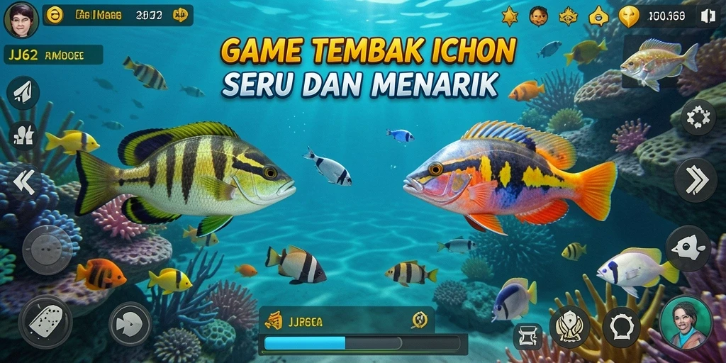 Screenshot gameplay JJ62 menampilkan aksi tembak ikan yang seru.