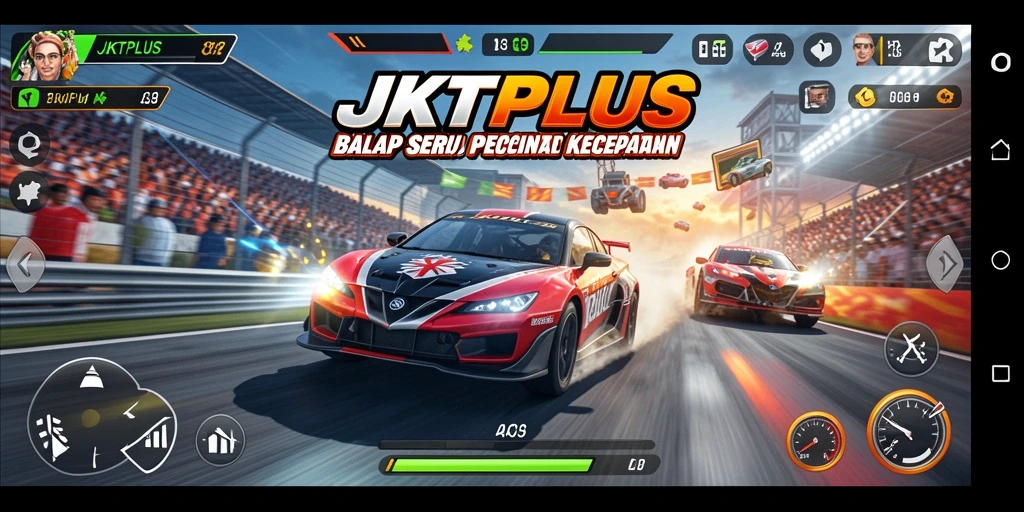 Tampilan gameplay balapan cepat dan mendebarkan di JKTPLUS.