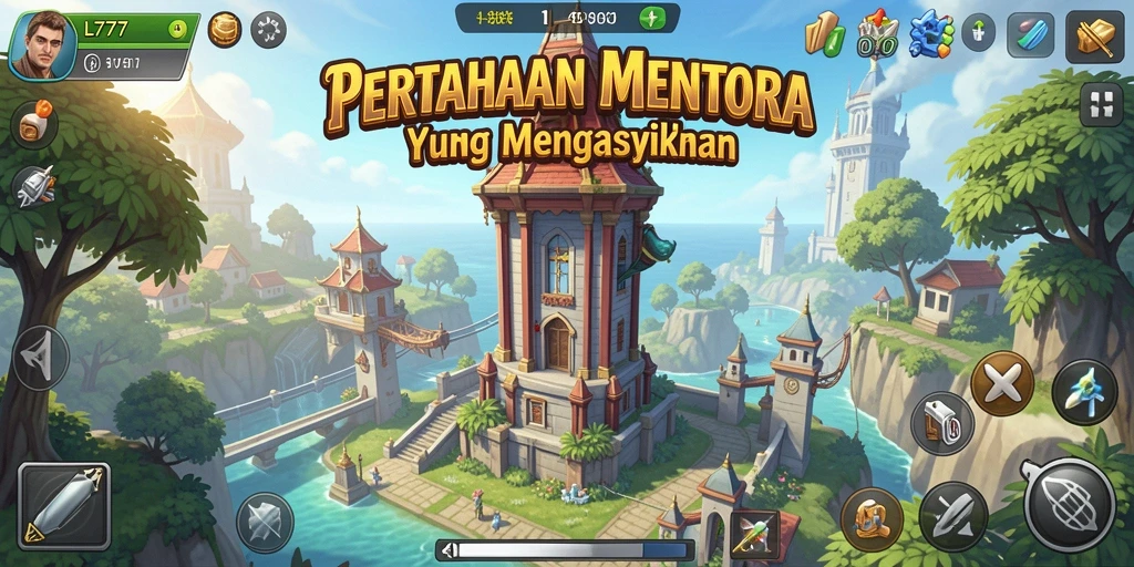 Screenshot utama L777 yang menampilkan aksi menara pertahanan yang epik.
