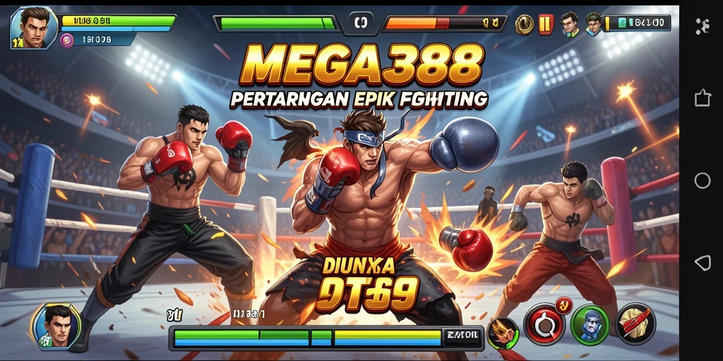 Screenshot gameplay MEGA388 menampilkan pertarungan seru dan karakter yang beragam.